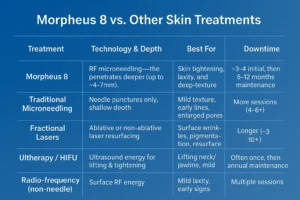 How Often Can I have Morpheus 8? 2 Table to show benefits of Morpheus 8 Brent compared to other skin treatments
